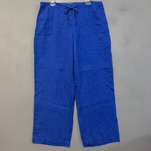 100% Linen Blue Pants Charter Club Wide Leg XL Coastal Lightweight Travel